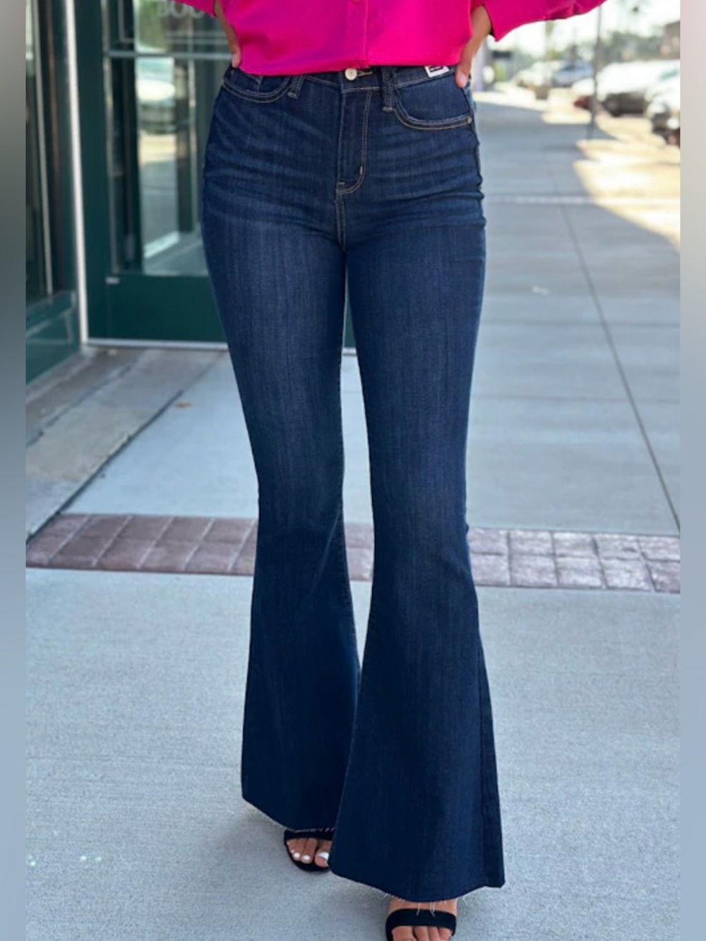 Judy Blue Dark Blue High-Rise Raw Hem Flare Jeans